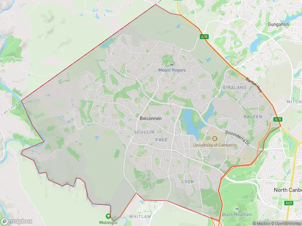 Belconnen, Australian Capital Territory Polygon Area Map