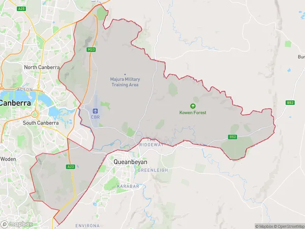 Canberra East, Australian Capital Territory Polygon Area Map