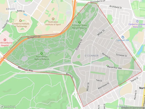 O'Connor (ACT), Australian Capital Territory Polygon Area Map