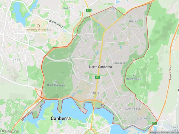 North Canberra, Australian Capital Territory Polygon Area Map