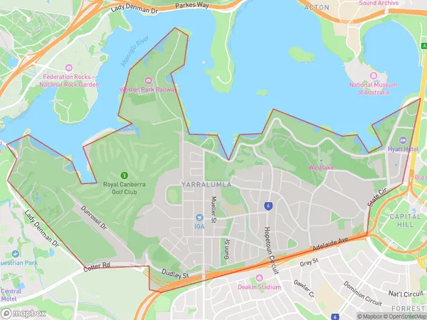 AU PostCode 2600 Suburbs Map for Yarralumla