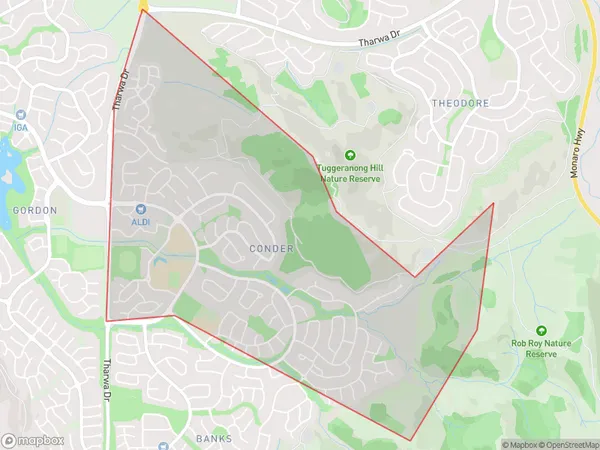 AU PostCode 2906 Suburbs Map for Conder