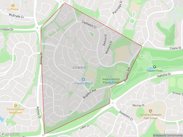 AU PostCode 2904 Suburbs Map for Gowrie (ACT)