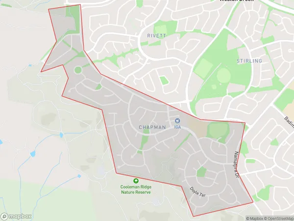 AU PostCode 2611 Suburbs Map for Chapman