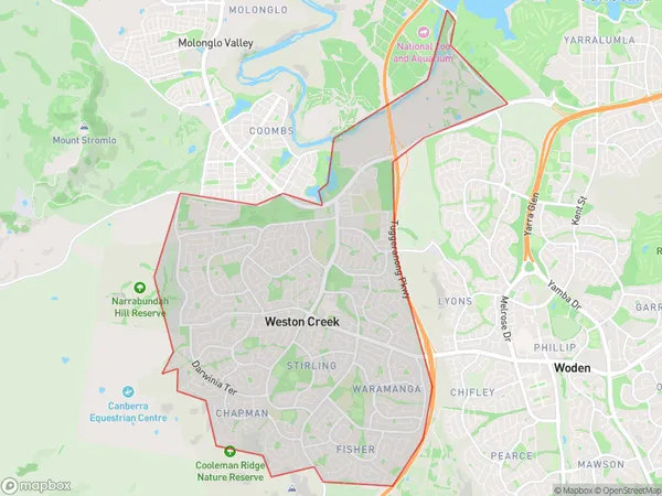 Weston Creek, Australian Capital Territory Polygon Area Map