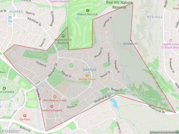 AU PostCode 2605 Suburbs Map for Garran