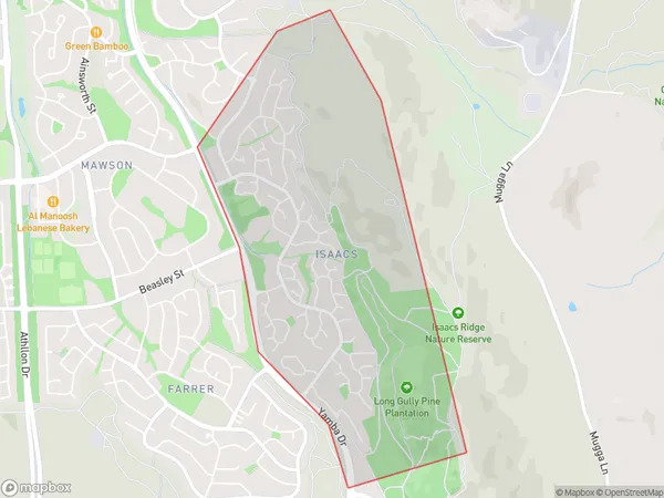 AU PostCode 2607 Suburbs Map for Isaacs