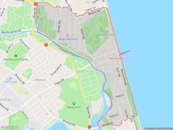 New Brighton, Canterbury Polygon Area Map