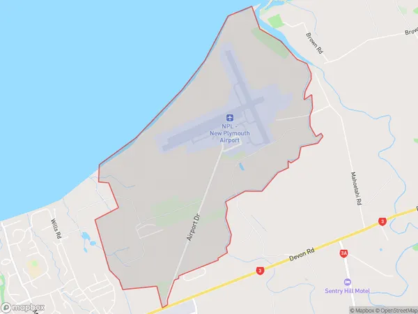 New Plymouth Airport, Taranaki Polygon Area Map