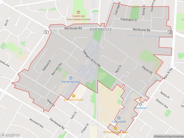 Northcote, Canterbury Polygon Area Map