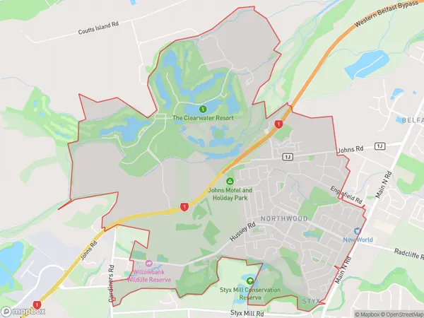 Northwood, Canterbury Polygon Area Map