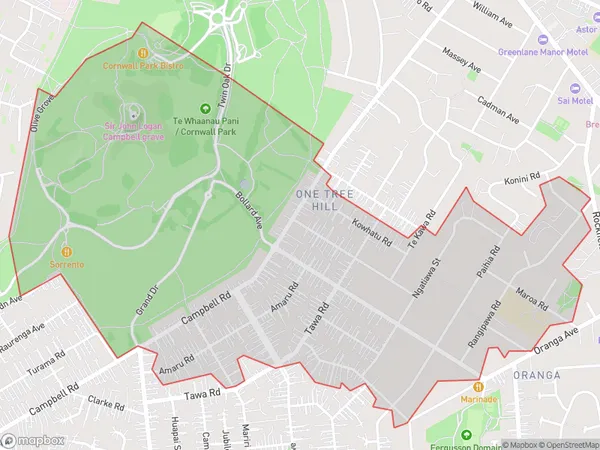 One Tree Hill, Auckland Polygon Area Map