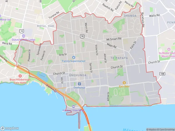 Onehunga, Auckland Polygon Area Map