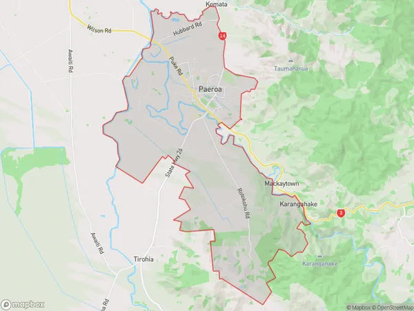 Paeroa, Waikato Polygon Area Map