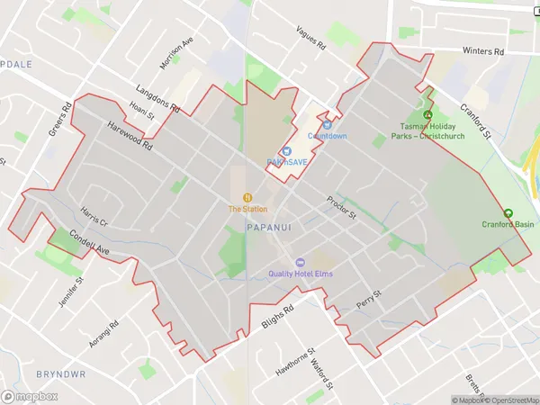 Papanui, Canterbury Polygon Area Map