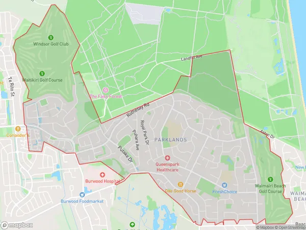 Parklands, Canterbury Polygon Area Map