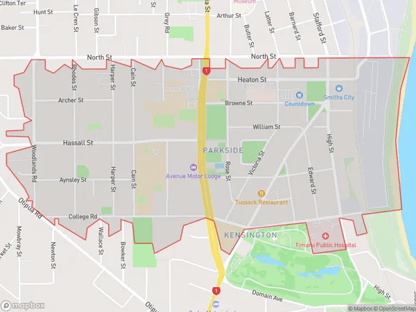 Parkside, Canterbury Polygon Area Map