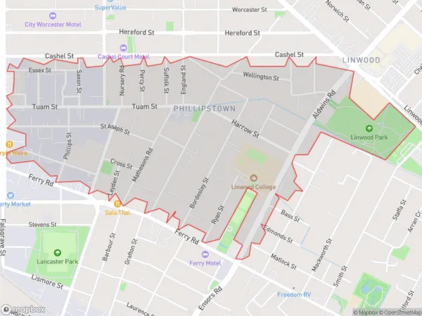 Phillipstown, Canterbury Polygon Area Map