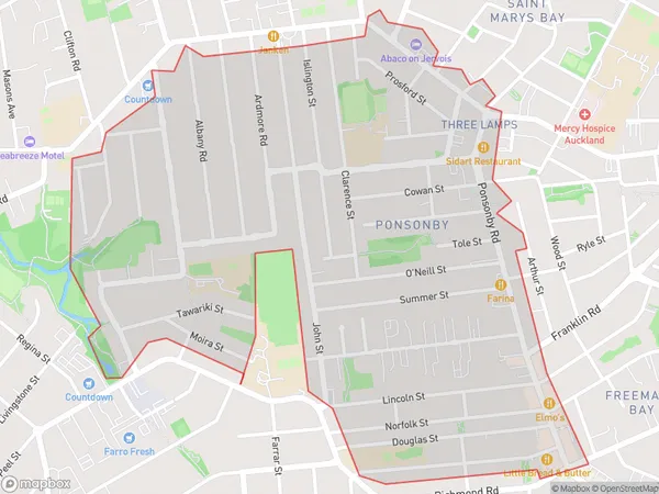 Ponsonby, Auckland Polygon Area Map