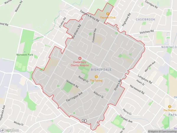 Bishopdale, Canterbury Polygon Area Map