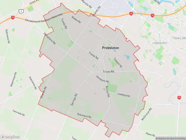 Prebbleton, Canterbury Polygon Area Map