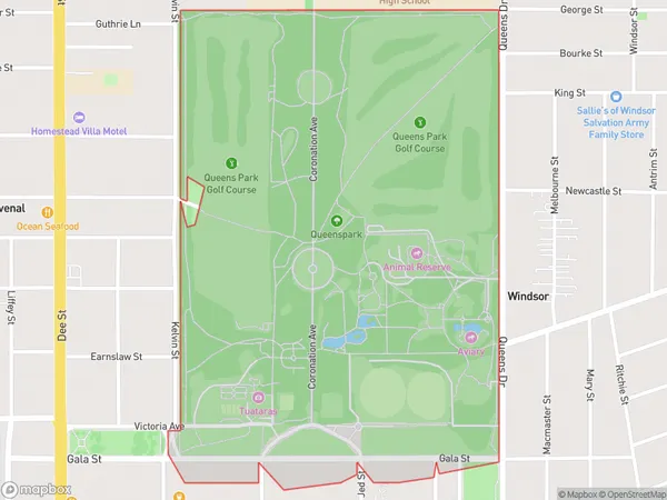 Queens Park, Southland Polygon Area Map