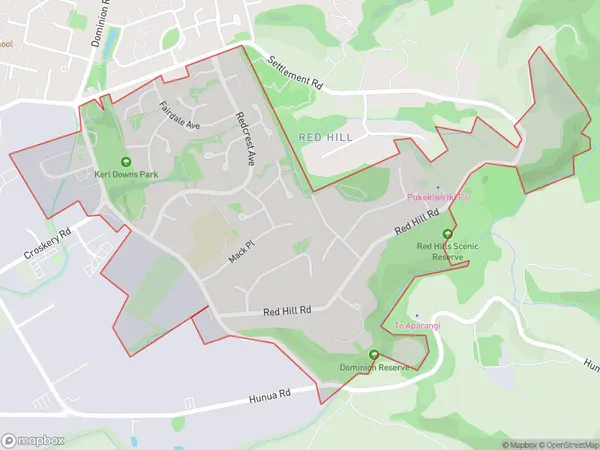 Red Hill, Auckland Polygon Area Map