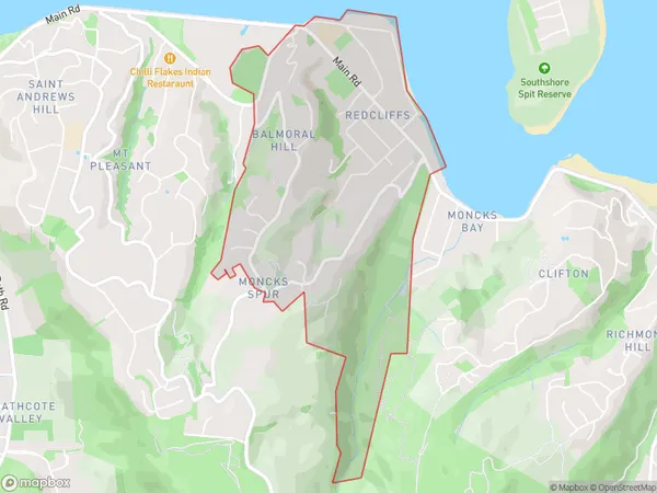 Redcliffs, Canterbury Polygon Area Map