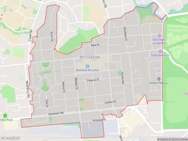 Riccarton, Canterbury Polygon Area Map