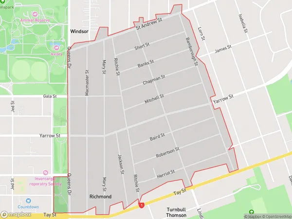 Richmond, Southland Polygon Area Map