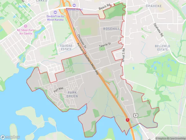 Rosehill, Auckland Polygon Area Map