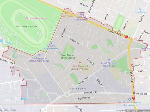 Sockburn, Canterbury Polygon Area Map