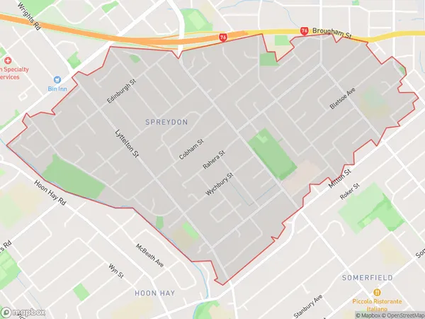 Spreydon, Canterbury Polygon Area Map