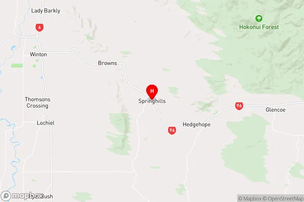 Springhills,Southland Region Map