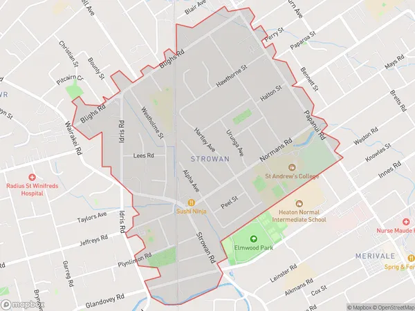 Strowan, Canterbury Polygon Area Map