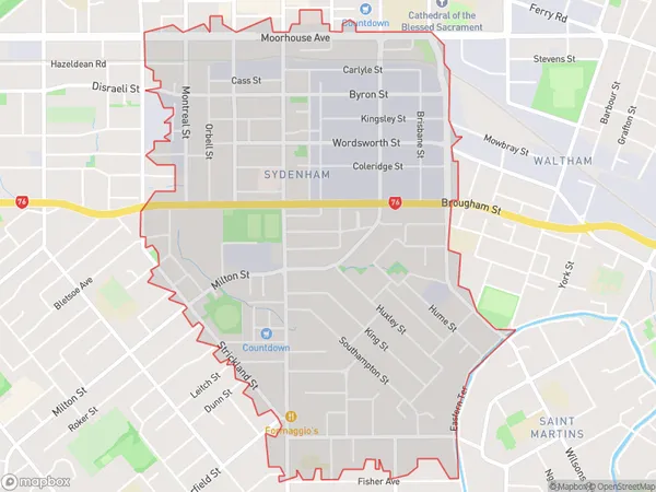 Sydenham, Canterbury Polygon Area Map