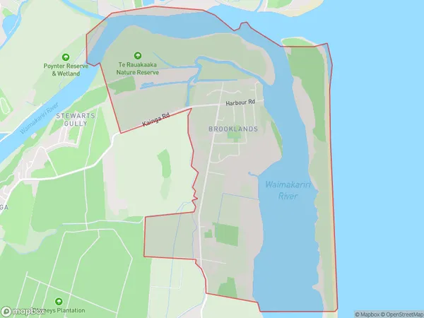 Brooklands, Canterbury Polygon Area Map