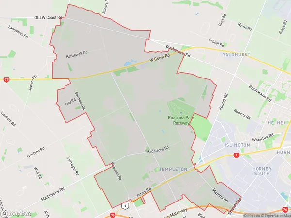 Templeton, Canterbury Polygon Area Map