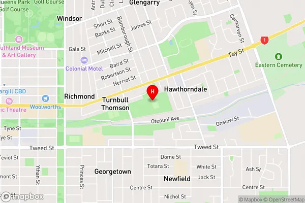 Turnbull Thomson Park,Southland Area Map