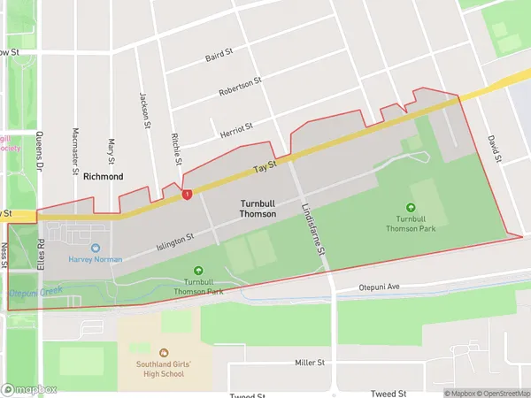 Turnbull Thomson Park, Southland Polygon Area Map