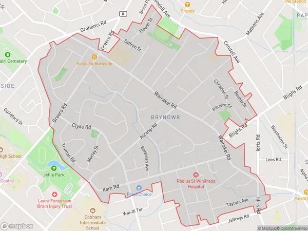 Bryndwr, Canterbury Polygon Area Map