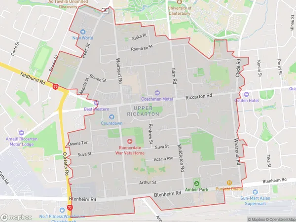 Upper Riccarton, Canterbury Polygon Area Map