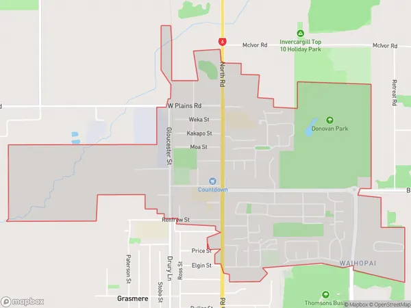 Waikiwi, Southland Polygon Area Map