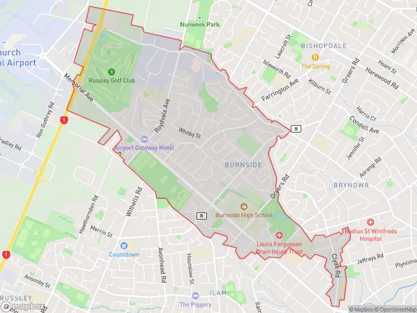 Burnside, Canterbury Polygon Area Map