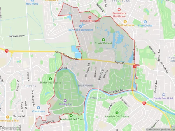 Burwood, Canterbury Polygon Area Map