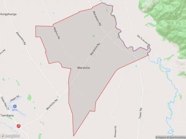 Wardville, Waikato Polygon Area Map