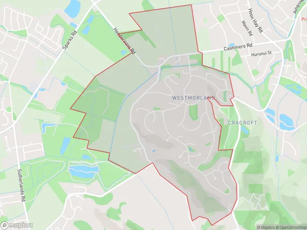 Westmorland, Canterbury Polygon Area Map