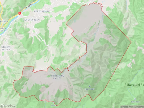 Whitemans Valley, Wellington Polygon Area Map