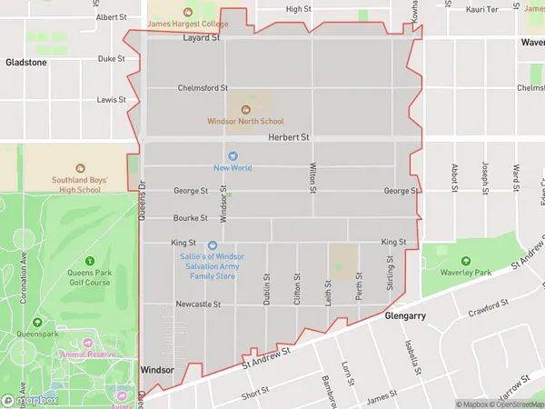 Windsor, Southland Polygon Area Map