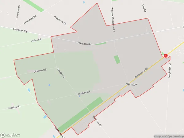 Winslow, Canterbury Polygon Area Map